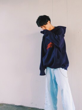 Sho   〖ブランド古着屋staff〗さんの「【MYne】刺繍タートルフーデットビックプルオーバー/embroidery turtle hooded big pullover」を使ったコーディネート