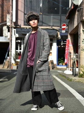 「FACTOTUM（ファクトタム）のアイテム（チェスターコート）」を使った、Sho   〖ブランド古着屋staff〗さん（メンズ・165cm）の春コーディネート