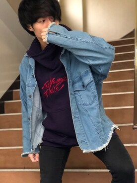 「MYne（マイン）のアイテム（パーカー）」を使った、Sho   〖ブランド古着屋staff〗さん（メンズ・165cm）の春コーディネート