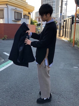 「MR.GENTLEMAN（ミスタージェントルマン）のアイテム（ニット/セーター）」を使った、たなかさん（メンズ・176cm）の冬コーディネート