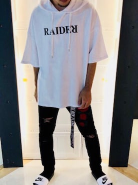 「NIKE（ナイキ）のアイテム（ビーチサンダル）」を使った、BLACKFLAME札幌店さん（メンズ・174cm）の夏コーディネート