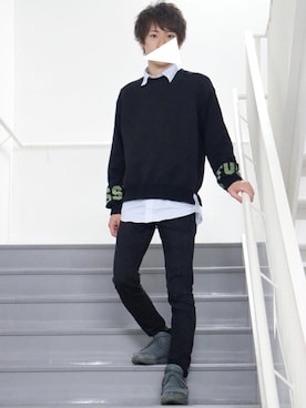 「袖プリント」｜「アイテム（スウェット）」を使った、ゆうだい。さん（メンズ・164cm）の秋コーディネート