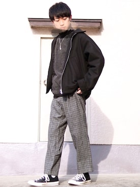 「コンバース ハイカット」｜「アイテム（ブルゾン）」を使った、ゆうだい。さん（メンズ・164cm）の春コーディネート