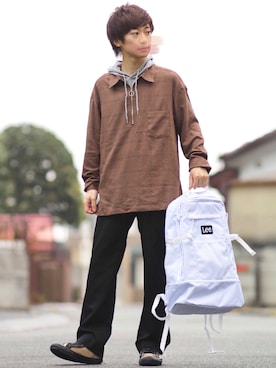 「アイテム（バックパック/リュック、ホワイト系）」を使った、ゆうだい。さん（メンズ・164cm）の秋コーディネート