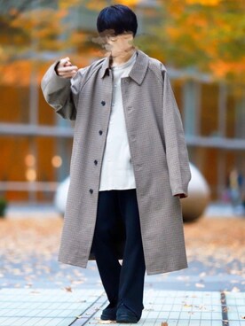 「アイテム（ステンカラーコート）」を使った、ゆうだい。さん（メンズ・164cm・20代）の冬コーディネート