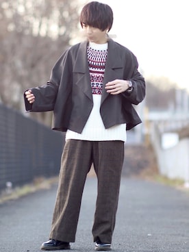 「ショートブルゾン」｜「アイテム（アナログ腕時計）」を使った、ゆうだい。さん（メンズ・164cm）の冬コーディネート