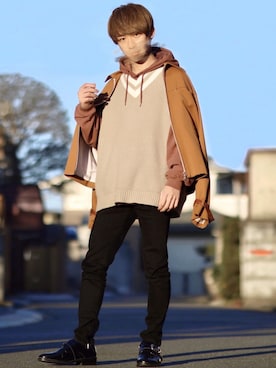 「G.O.C（ジーオーシー）のアイテム（ベスト）」を使った、ゆうだい。さん（メンズ・164cm）の冬コーディネート