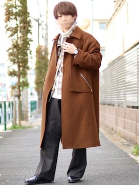 「CULLNI（クルニ）のアイテム（ステンカラーコート）」を使った、ゆうだい。さん（メンズ・164cm）の冬コーディネート