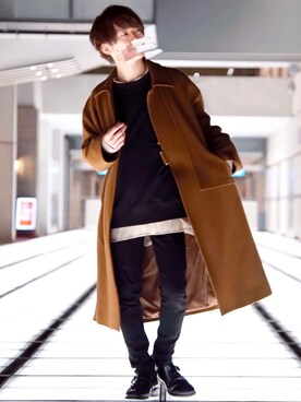 「CULLNI（クルニ）のアイテム（ステンカラーコート）」を使った、ゆうだい。さん（メンズ・164cm）の冬コーディネート