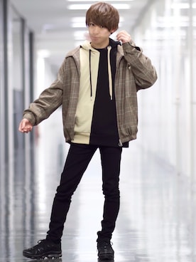 「ショートブルゾン」｜「アイテム（その他）」を使った、ゆうだい。さん（メンズ・164cm）の冬コーディネート