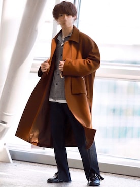 「アイテム（ステンカラーコート）」を使った、ゆうだい。さん（メンズ・164cm・20代）の冬コーディネート