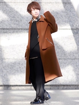 「アイテム（ステンカラーコート）」を使った、ゆうだい。さん（メンズ・164cm・20代）の冬コーディネート
