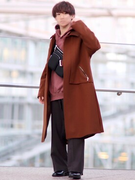 「アイテム（ステンカラーコート）」を使った、ゆうだい。さん（メンズ・164cm・20代）の冬コーディネート
