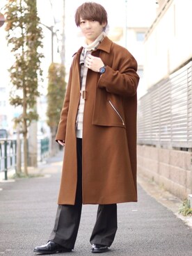 「アイテム（ステンカラーコート）」を使った、ゆうだい。さん（メンズ・164cm・20代）の冬コーディネート