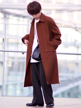 「アイテム（ステンカラーコート）」を使った、ゆうだい。さん（メンズ・164cm・20代）の冬コーディネート
