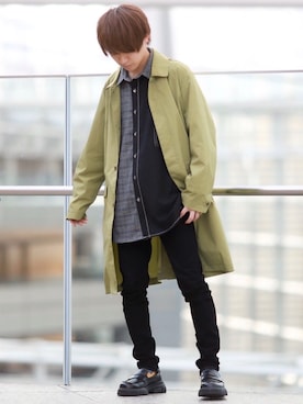 「アイテム（ステンカラーコート）」を使った、ゆうだい。さん（メンズ・164cm・20代）の春コーディネート