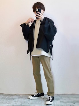 「EDWIN」｜「アイテム（ブルゾン）」を使った、ゆうだい。さん（メンズ・164cm）の春コーディネート