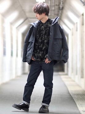 「ベロア」｜「アイテム（ダウンジャケット/コート）」を使った、ゆうだい。さん（メンズ・165cm）の冬コーディネート