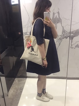 「BEAMS BOY（ビームスボーイ）のアイテム（チュニック）」を使った、Jocelyn Chenさん（レディース・169cm）の夏コーディネート