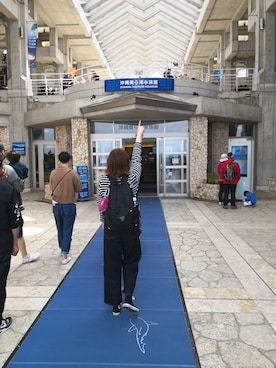 「MUJI Labo（ムジラボ）のアイテム（Tシャツ/カットソー、ブルー系）」を使った、Jocelyn Chenさん（レディース）の冬コーディネート