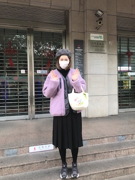 「niko and...（ニコアンド）のアイテム（ノーカラージャケット）」を使った、Jocelyn Chenさん（レディース・169cm）の冬コーディネート