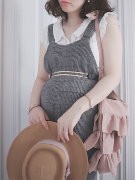 「ストローハット」｜「アイテム（サロペット/オーバーオール）」を使った、chimama_sanさん（レディース・160cm）の夏コーディネート