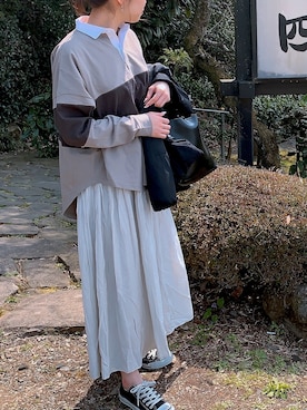 「AMERICAN HOLIC（アメリカンホリック）のソフトプリーツギャザーロングスカート① ＊（スカート）」を使った、Momo kaさん（レディース・159cm）の春コーディネート