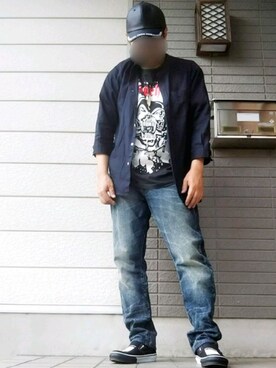 「ロックT」｜「アイテム（スリッポン）」を使った、風のナオヤ  相互さん（メンズ・165cm）の春コーディネート