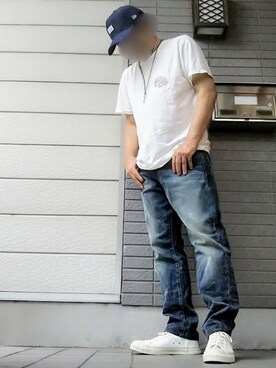 「白いスニーカー」｜「アイテム（キャップ）」を使った、風のナオヤ  相互さん（メンズ・165cm）の夏コーディネート