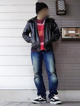 「ケーブルニット」｜「アイテム（ブルゾン）」を使った、風のナオヤ  相互さん（メンズ・165cm）の冬コーディネート