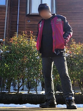 「PUMA」｜「アイテム（ライダースジャケット）」を使った、風のナオヤ  相互さん（メンズ・165cm）の冬コーディネート