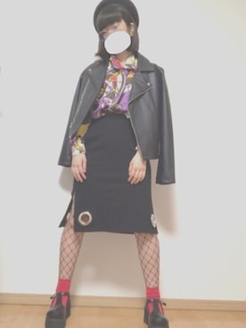 「寒い」｜「アイテム（ライダースジャケット）」を使った、モッタンさん（レディース・154cm）の冬コーディネート