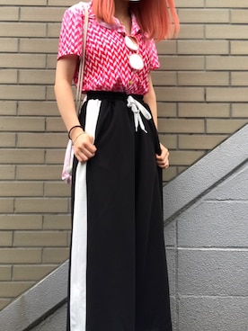 「WC（ダブル シー）のアイテム（バックパック/リュック）」を使った、おもちちゃんさん（レディース・156cm）の夏コーディネート