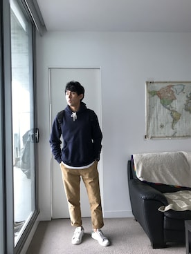「Time is on（タイムイズオン）のアイテム（ジャケット/アウター）」を使った、Nathan🇦🇺🐨さん（メンズ・170cm）の秋コーディネート