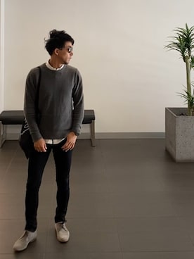 「スエードシューズ」｜「アイテム（スウェット）」を使った、Nathan🇦🇺🐨さん（メンズ・170cm）の秋コーディネート