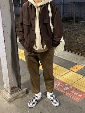 「ニコアンド」｜「アイテム（スリッポン）」を使った、djunch0106さん（メンズ・176cm）の冬コーディネート