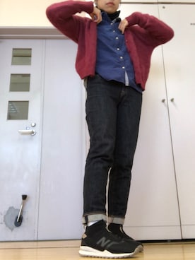 「赤いカーディガン」｜yoyoさん（レディース・160cm）の冬コーディネート
