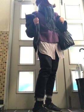 「ZOZO（ゾゾ）のスリムテーパードデニムパンツ［WOMEN］（デニムパンツ）」を使った、yoyoさん（レディース・160cm）の冬コーディネート