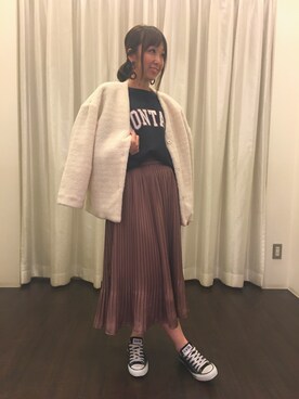 「earth music&ecology（アースミュージックアンドエコロジー）のアイテム（ノーカラージャケット）」を使った、asumi.さん（レディース・160cm）の秋コーディネート