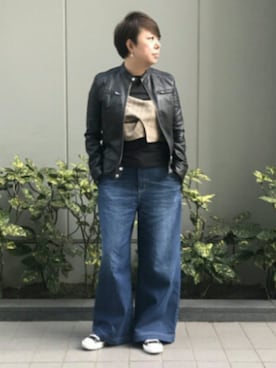 「reca（レカ）のアイテム（ライダースジャケット）」を使った、ガッツ姉さんさん（レディース・157cm）の秋コーディネート