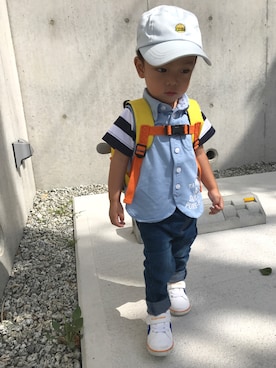 「お出かけスタイル」｜「アイテム（帽子）」を使った、eitoman☻さん（キッズ・80cm）の秋コーディネート