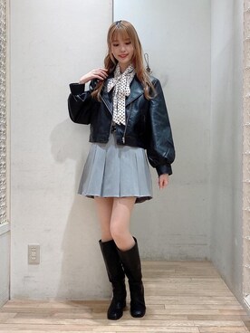 「MAJESTIC LEGON（マジェスティックレゴン）のアイテム（ライダースジャケット）」を使った、めめさん（レディース・162cm）の春コーディネート
