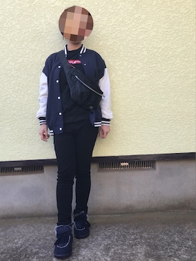「中学生」｜「アイテム（スタジャン）」を使った、ゆか🍎さん（レディース・164cm）の冬コーディネート