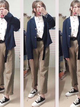 「CITIZEN（シチズン）のアイテム（チノパンツ、ブラウン系）」を使った、karappoさん（レディース・157cm）の秋コーディネート