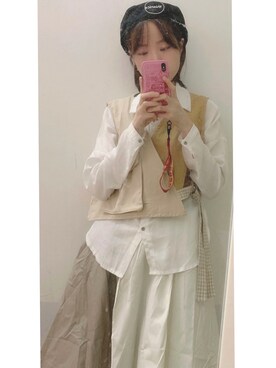 「MOUSSY（マウジー）のアイテム（スカート、ベージュ系）」を使った、karappoさん（レディース・157cm）の秋コーディネート