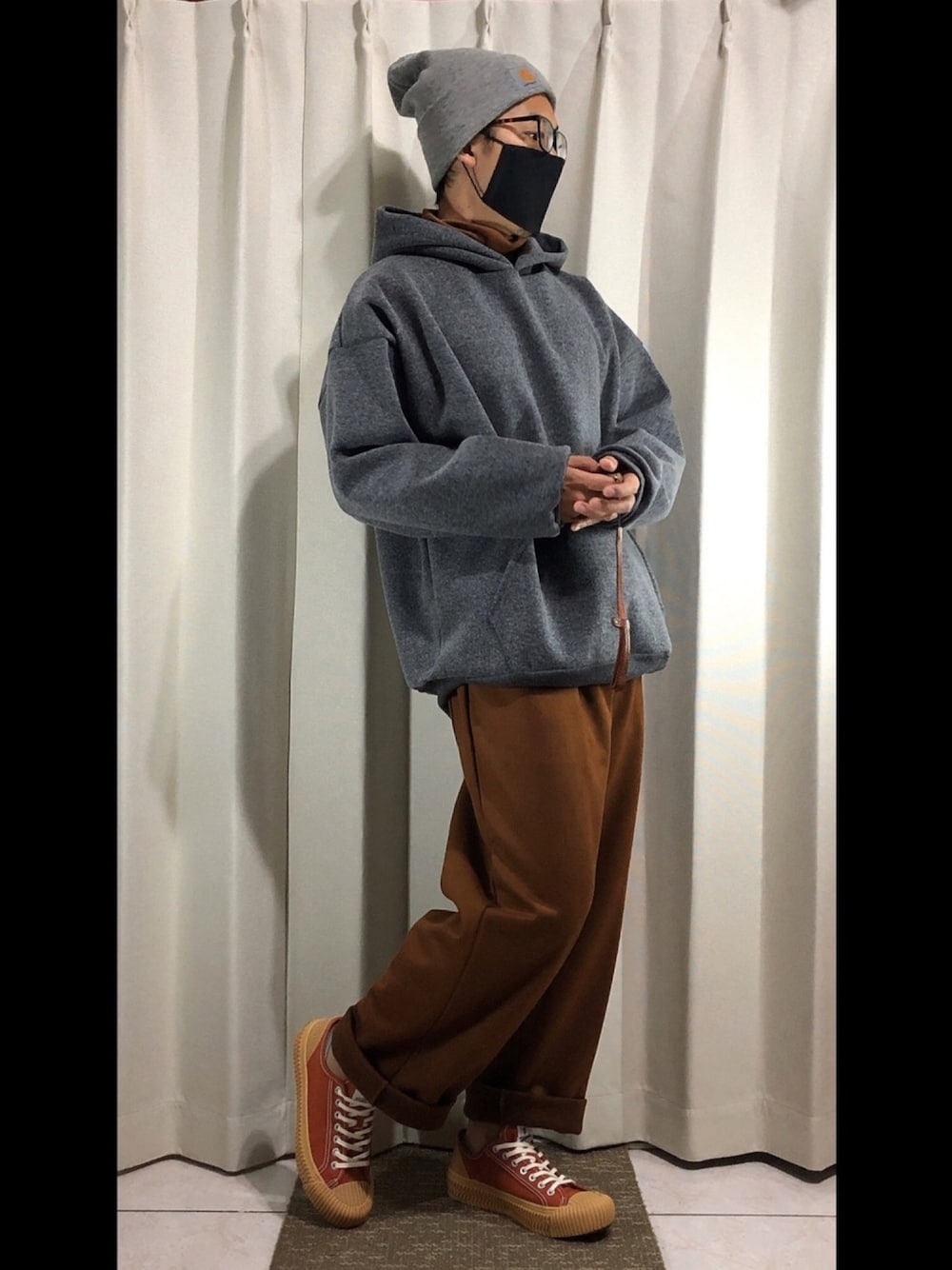 「EXCELSIORのアイテム（シューズ、レッド系）」を使った、mikechungさん（メンズ・163cm）の冬コーディネートの1枚目の写真