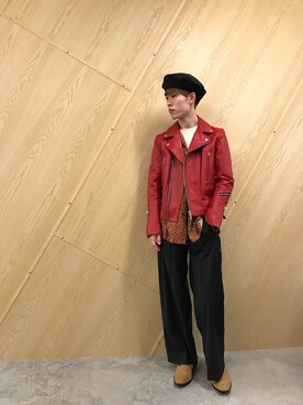「JOHN LAWRENCE SULLIVAN（ジョンローレンスサリバン）のアイテム（ライダースジャケット）」を使った、Muraiさん（メンズ・173cm）の春コーディネート
