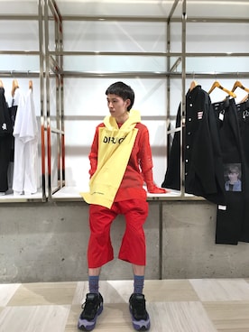 「アイテム（パーカー、イエロー系）」を使った、Muraiさん（メンズ・173cm）の夏コーディネート