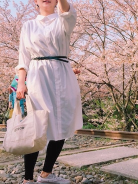 「花見」｜「アイテム（シャツワンピース）」を使った、TENさん（レディース・158cm）の春コーディネート
