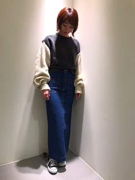 「woadblue（ウォードブルー）のアイテム（スカート）」を使った、mipakiさん（レディース・170cm）の冬コーディネート